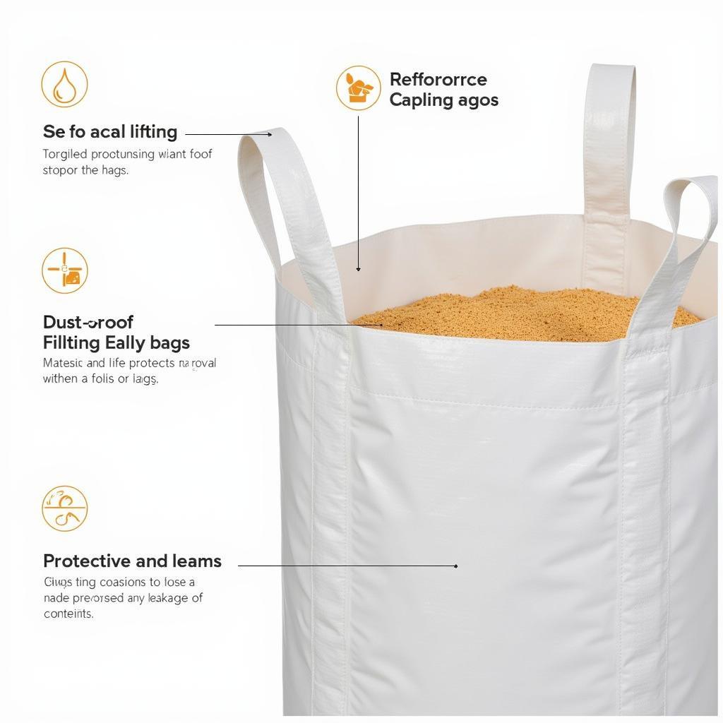 Close-up view of a food grade bulk bag, highlighting its key features such as reinforced loops, dust-proof seams, and a protective liner.