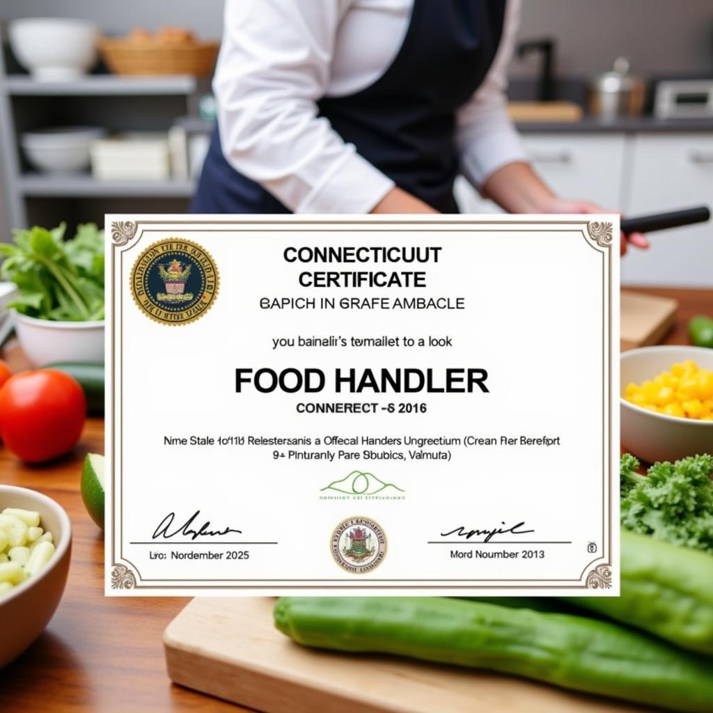 A close-up of a food handler certificate in Connecticut