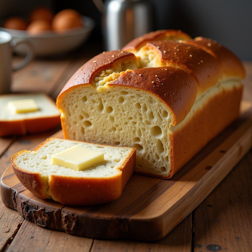 A sliced loaf of Food Nanny Bread on a serving platter, ready to be enjoyed.