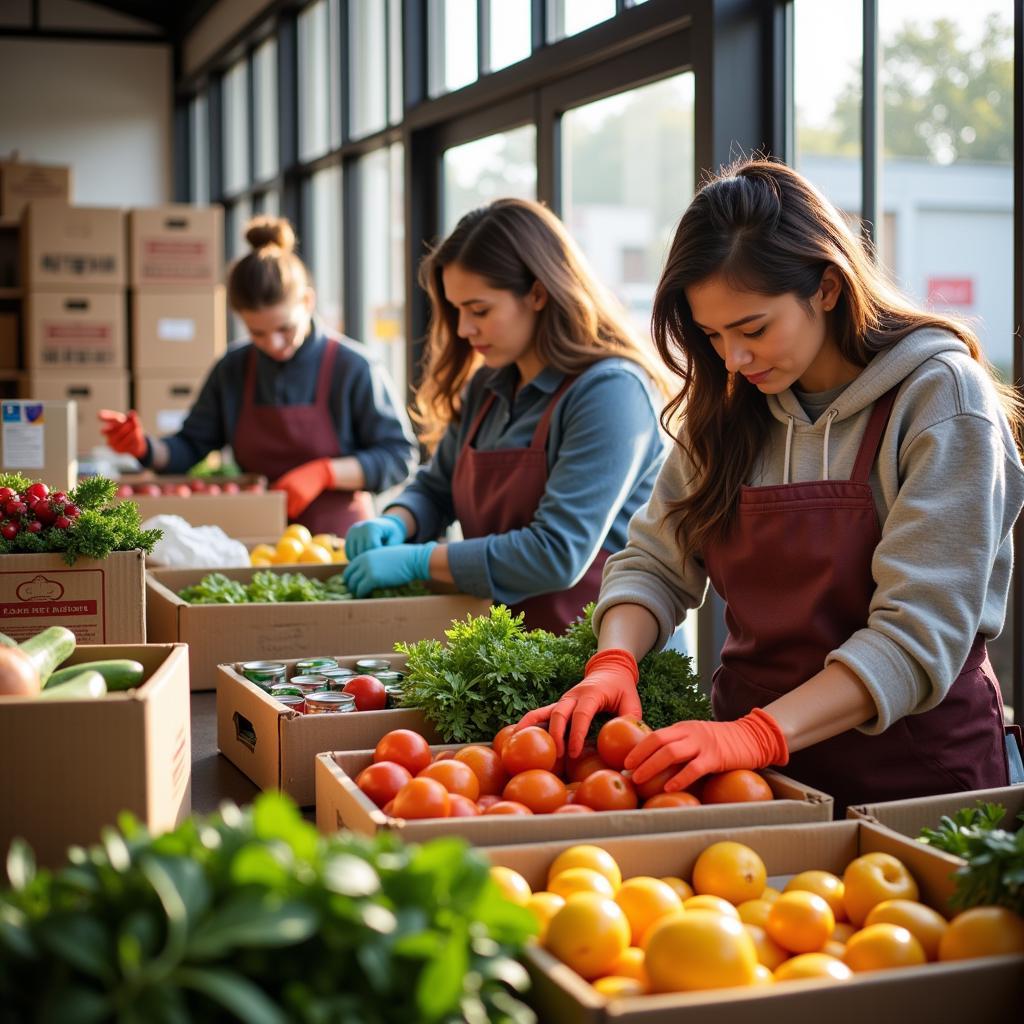 Volunteers sorting food donations at an Olathe food pantry