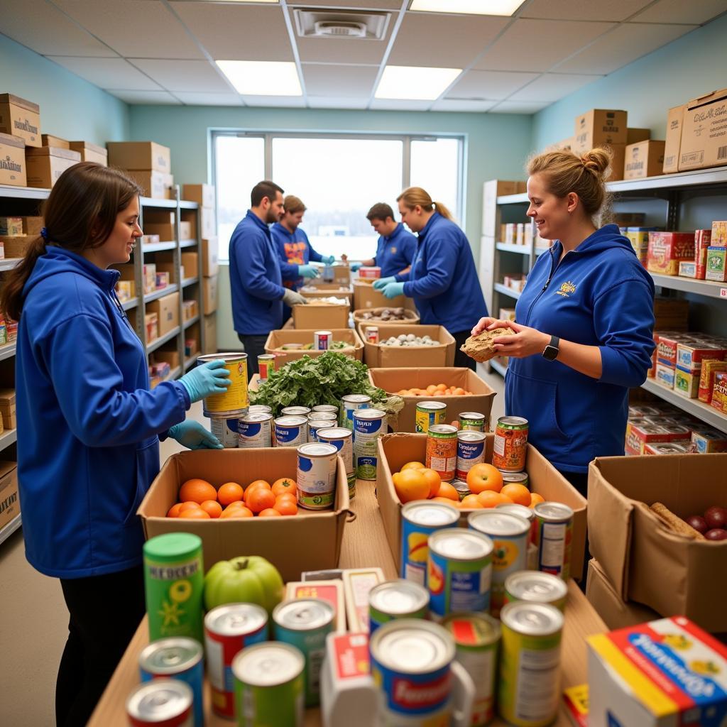 Volunteers at a Pawtucket RI food pantry sorting donations