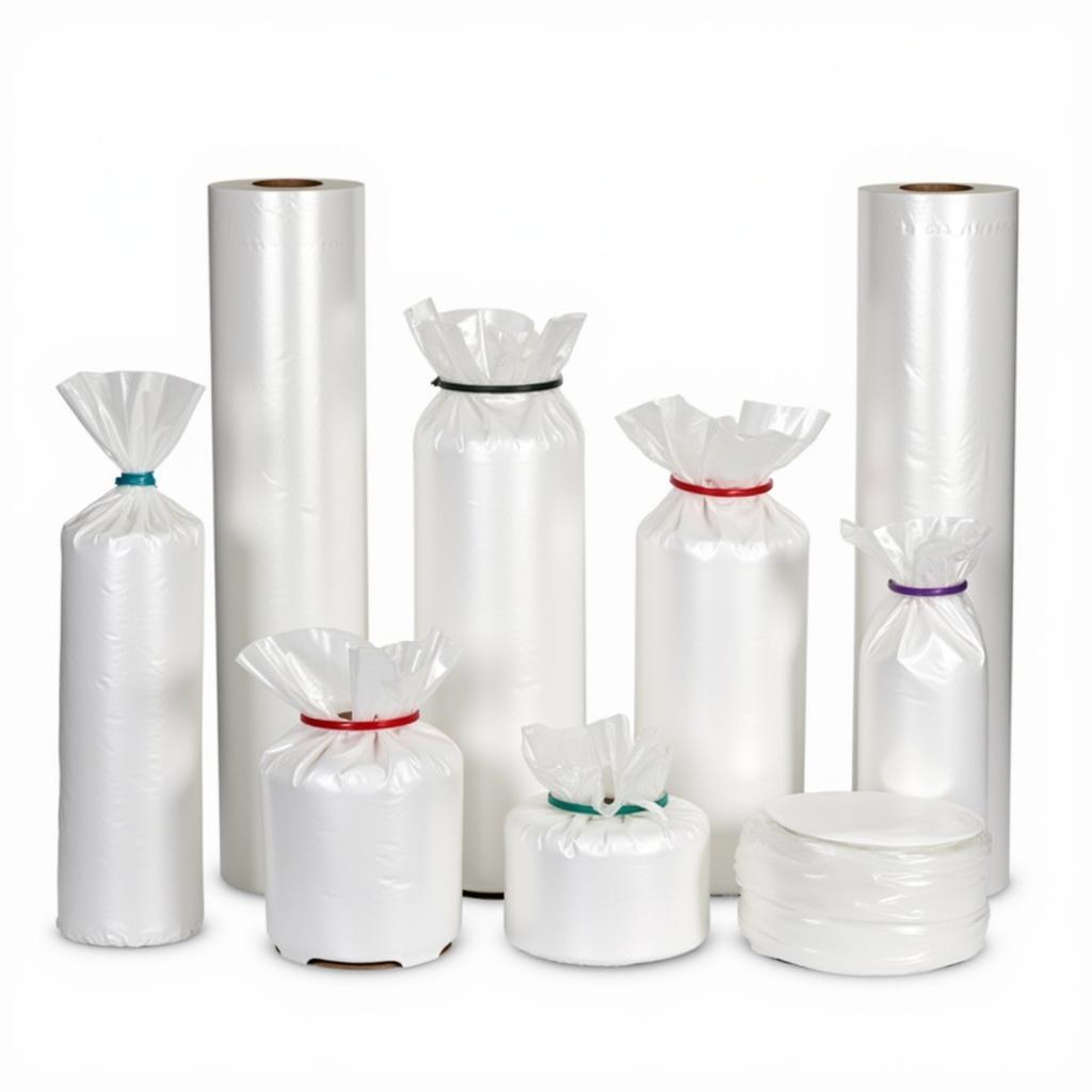 Various Types of Food Plastic Bag Rolls on Display