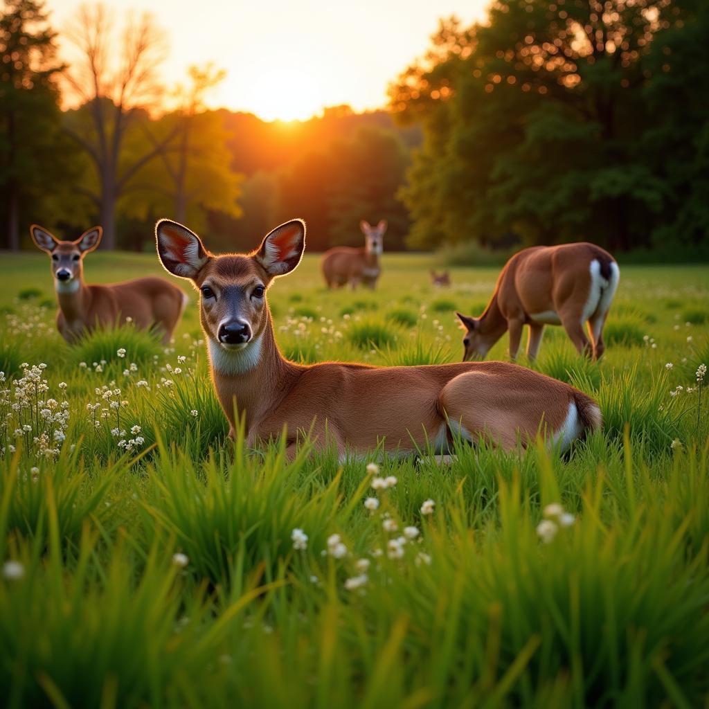 Deer Grazing in a Lush Oat Food Plot