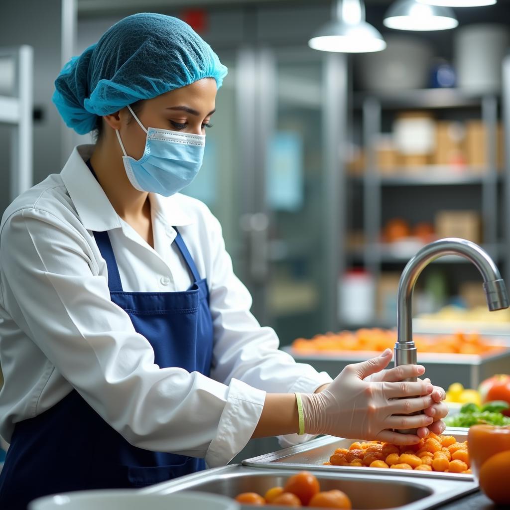 Food Production Worker Adhering to Safety Measures