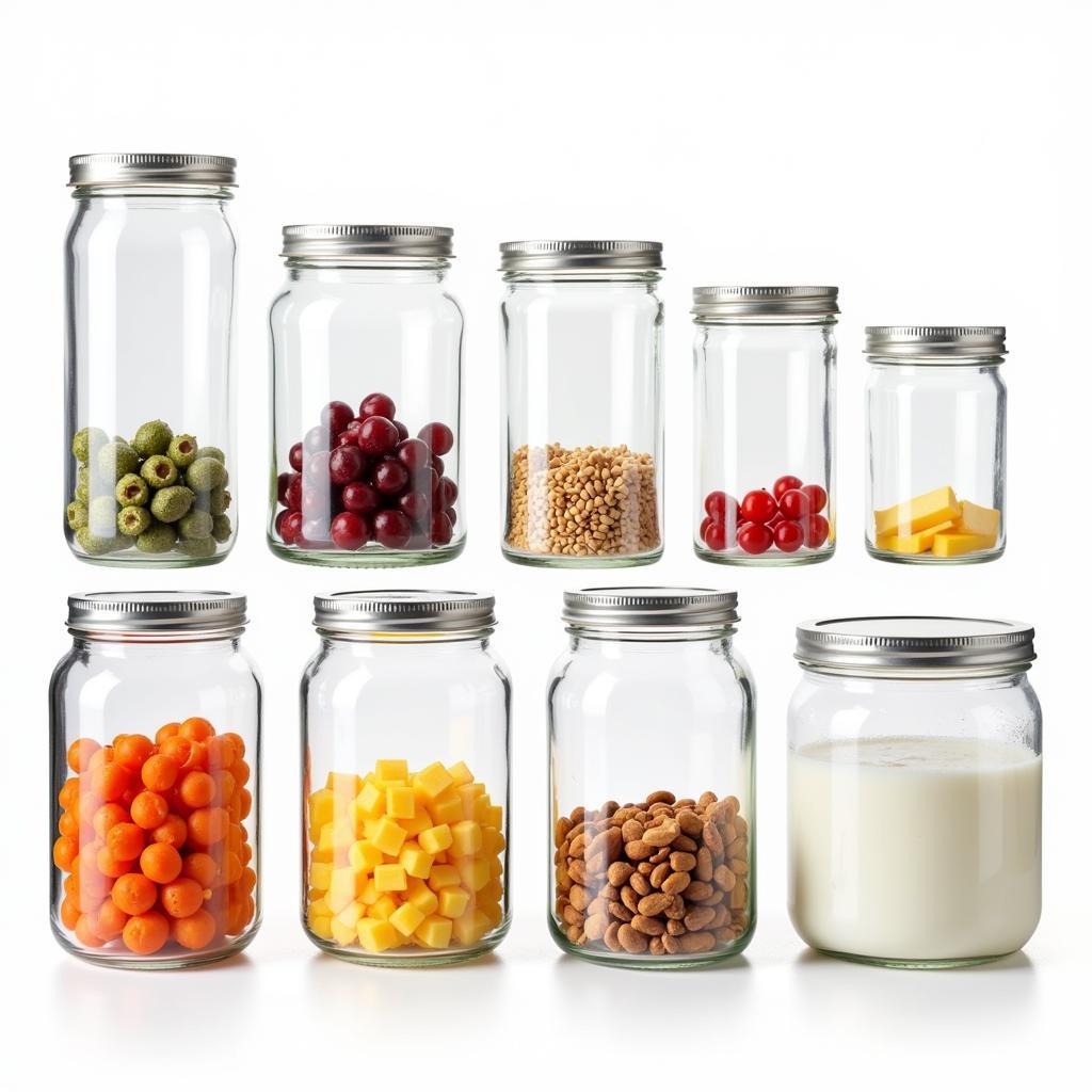 Various sizes of food safe glass jars for different storage needs.