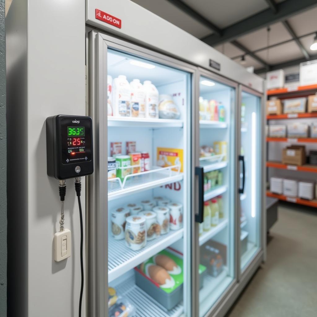 Food safety temperature monitoring system: Displaying real-time temperature data for a refrigerated storage unit.