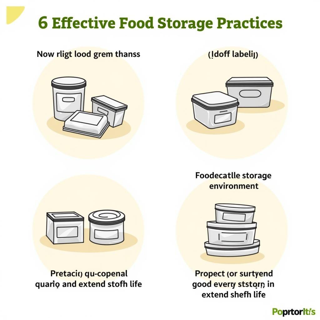 Examples of proper food storage techniques, showing airtight containers, labels, and a cool, dry, and dark storage space. The image should demonstrate best practices for organizing and maintaining a long-term food storage system.