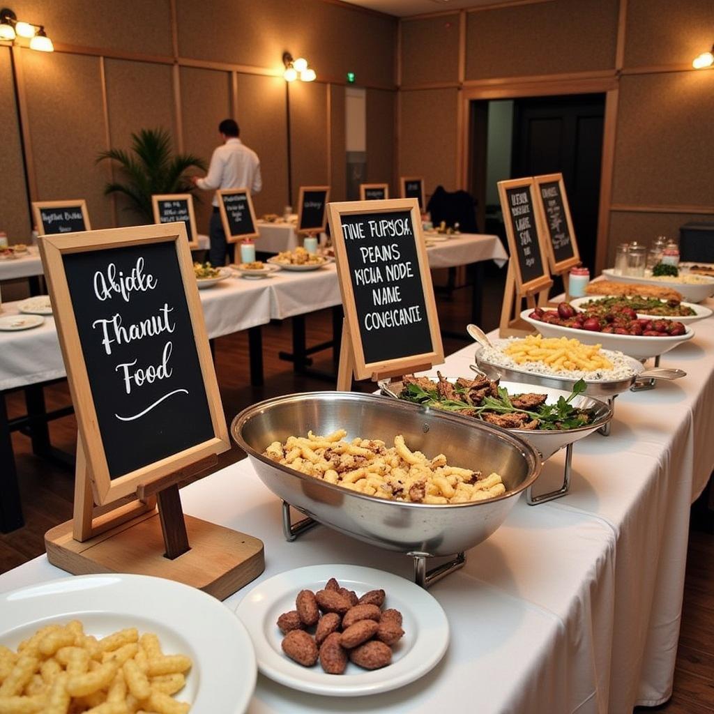 Rustic food table signs at a wedding reception