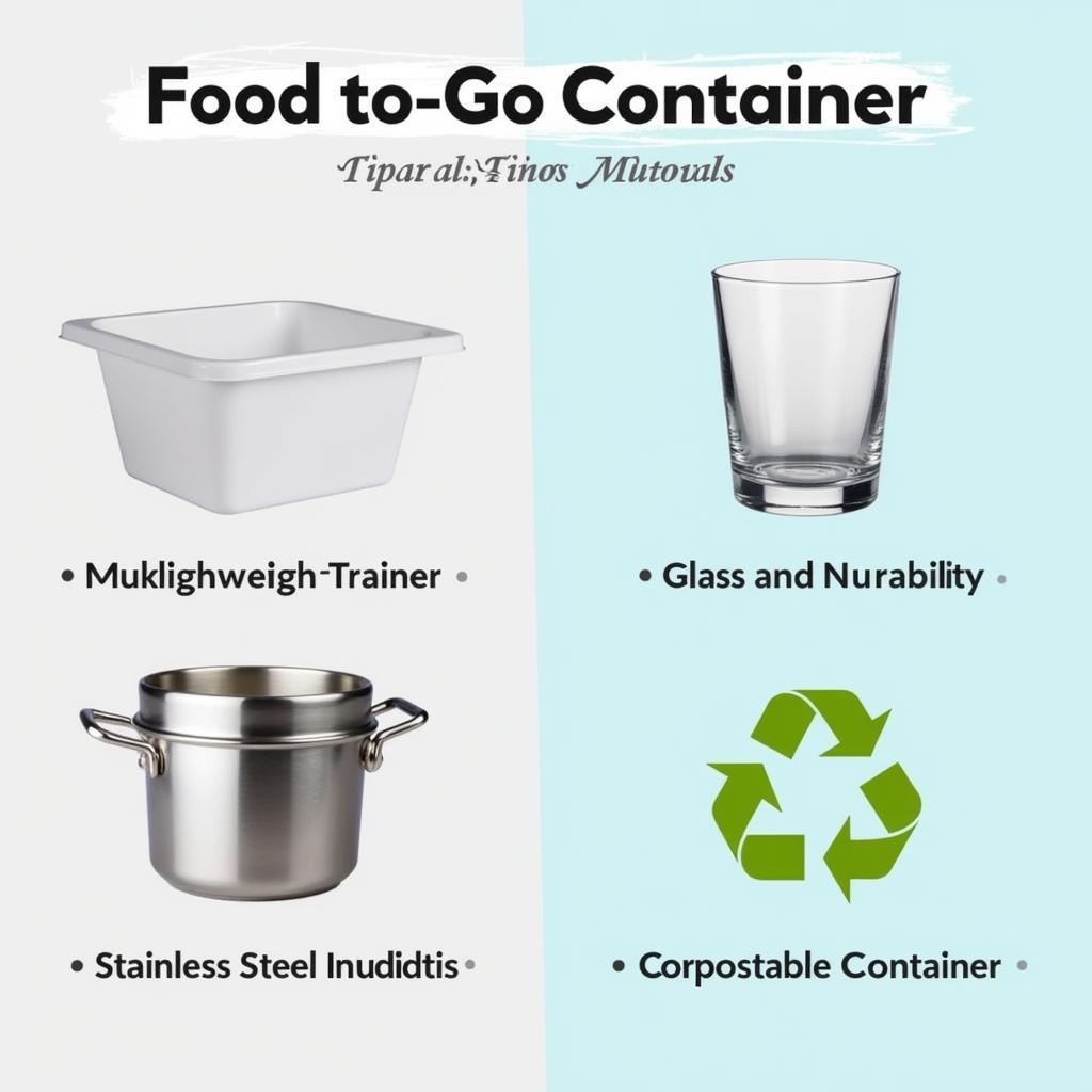 Food to go container materials comparison: plastic, glass, stainless steel, and compostable options.