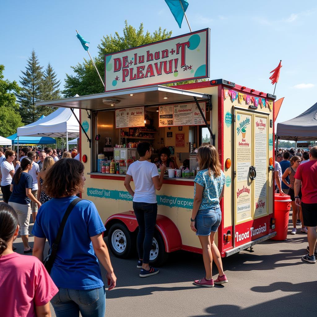 Food Trailer Cart Serving Customers at a Local Event