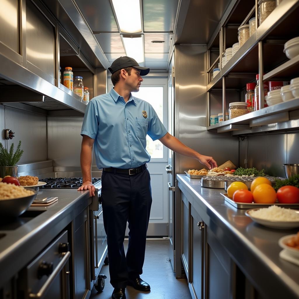 Food trailer undergoing health inspection in San Antonio, demonstrating compliance with city regulations.