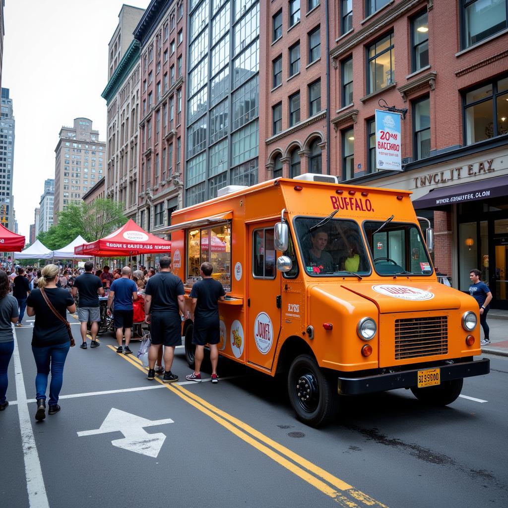 Food Truck parked on a busy Buffalo street during a festival