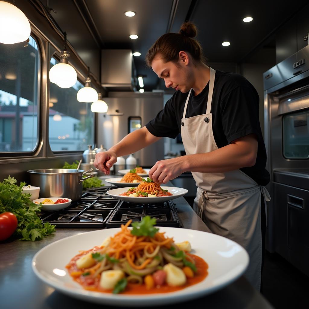 Food Truck Chef Preparing a Meal