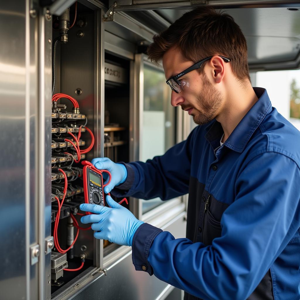 Electrician Inspecting Food Truck Wiring