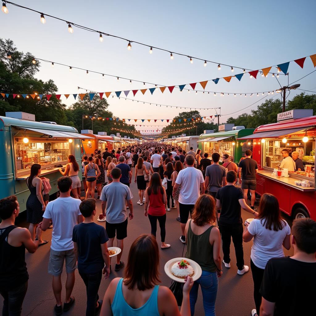 Crowd enjoying a vibrant food truck festival