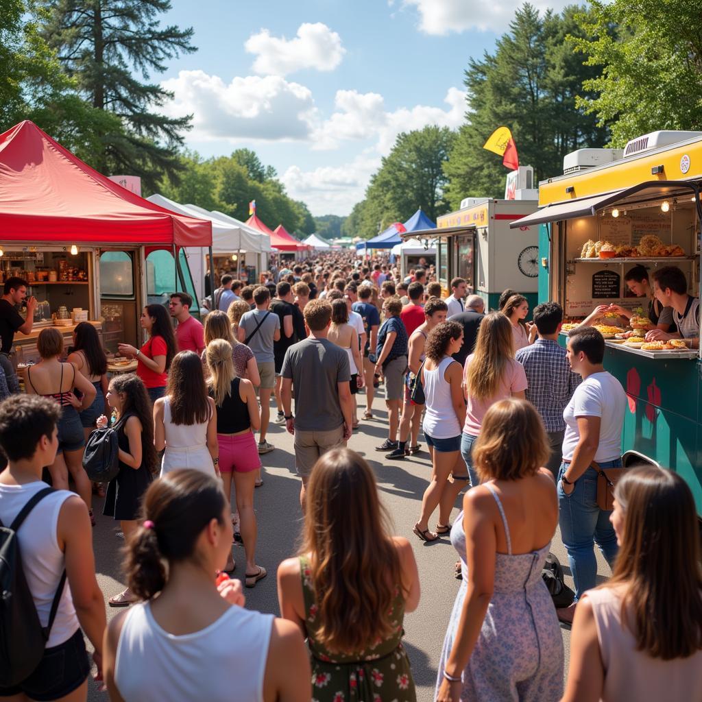 Crowd enjoying food at a food truck festival