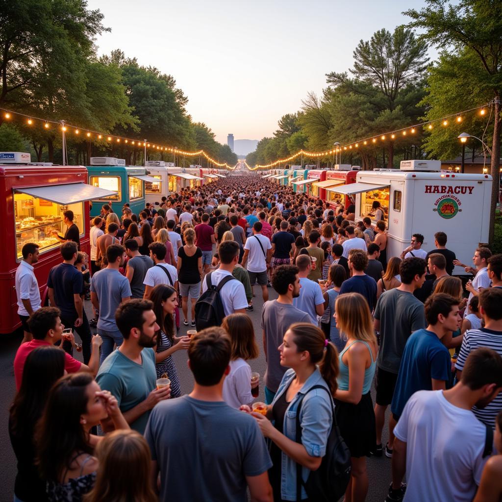 Crowds enjoying Food Truck Friday in Easthampton, MA