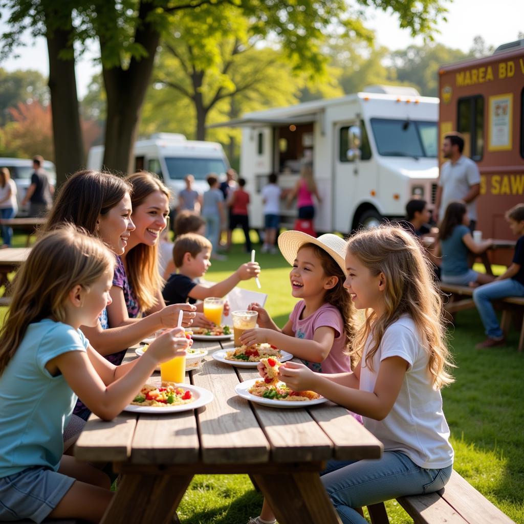 Families enjoying Food Truck Friday in Easthampton, MA