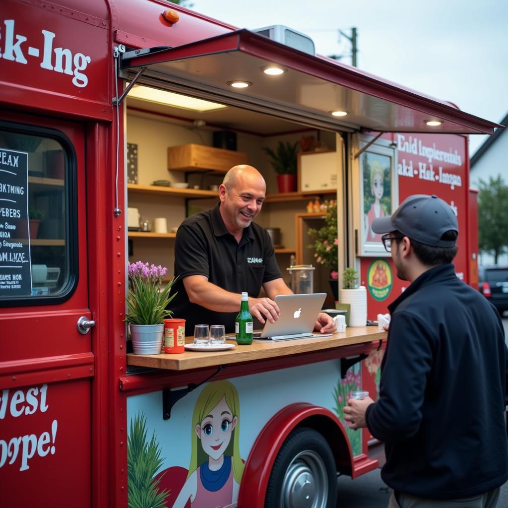 Food Truck Owner Serving Happy Customers