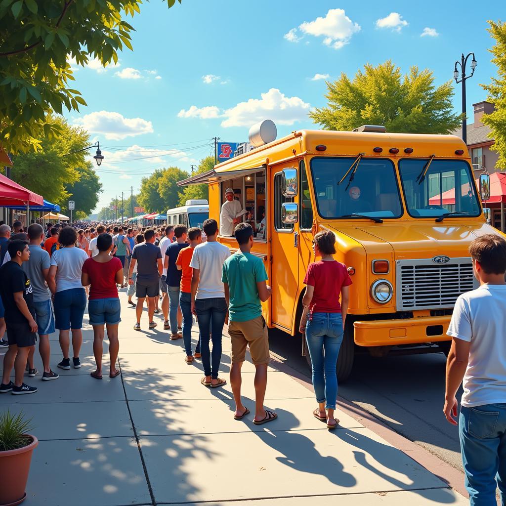 Busy Lunch Crowd at a Food Truck in Roseville CA