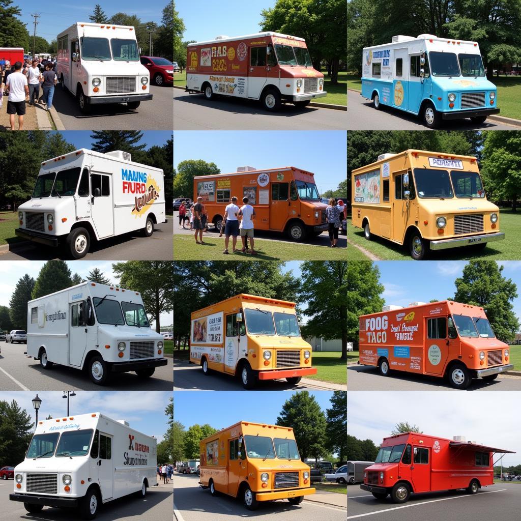 Food trucks for sale in North Carolina, showcasing various sizes, styles, and cuisines.