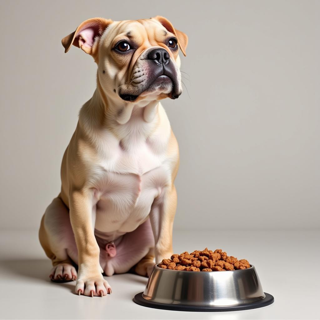 A French Bulldog with its Food Bowl