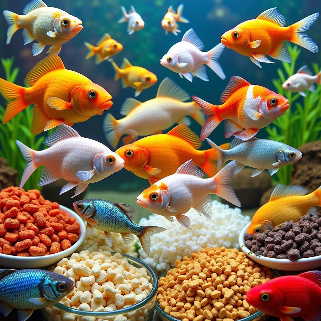 Freshwater fish consuming various types of food