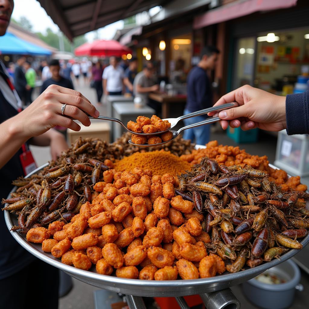 Fried Insects Sold as Street Food in Thailand