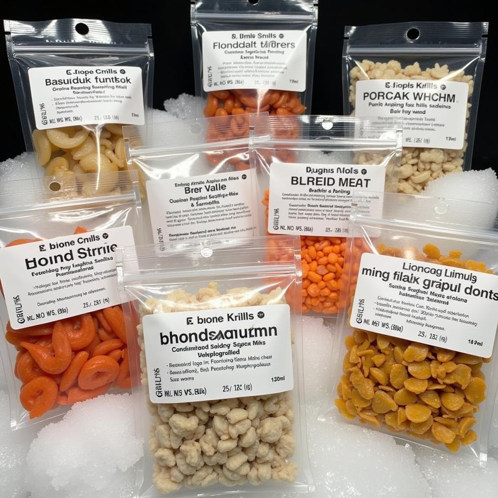 Variety of frozen food options for saltwater fish