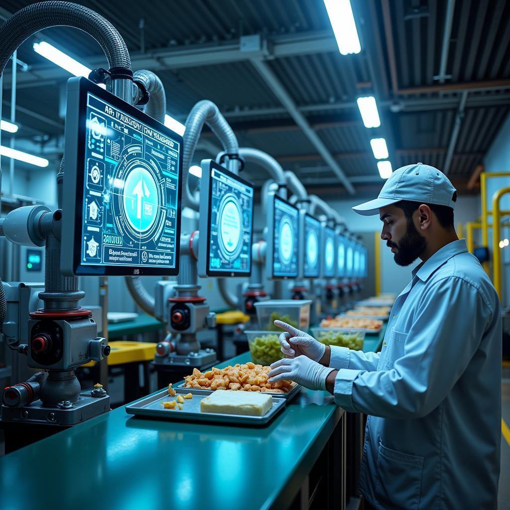 Advanced technology being used to monitor and ensure food safety in a modern processing facility.