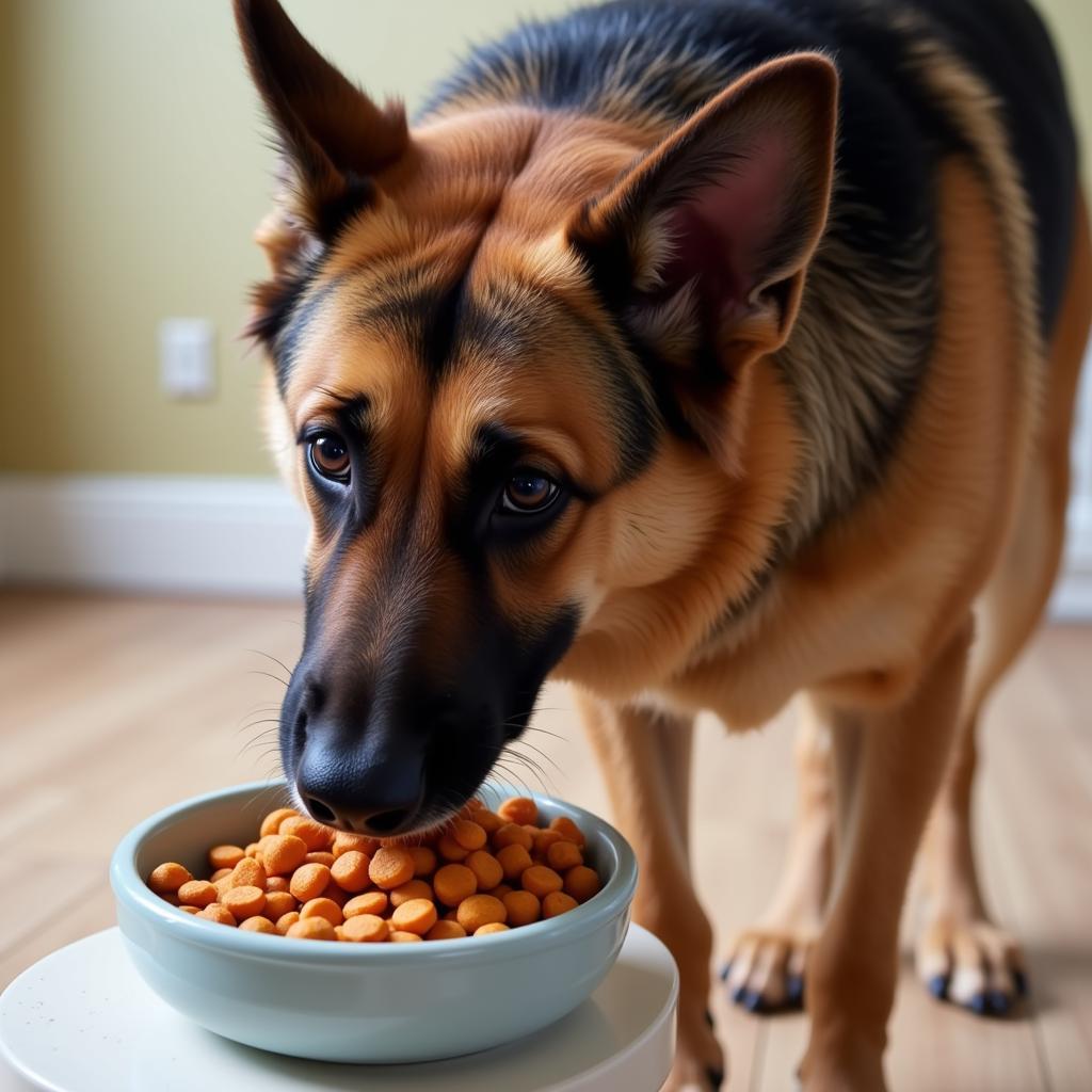 German Shepherd Enjoying Duck and Sweet Potato Dog Food