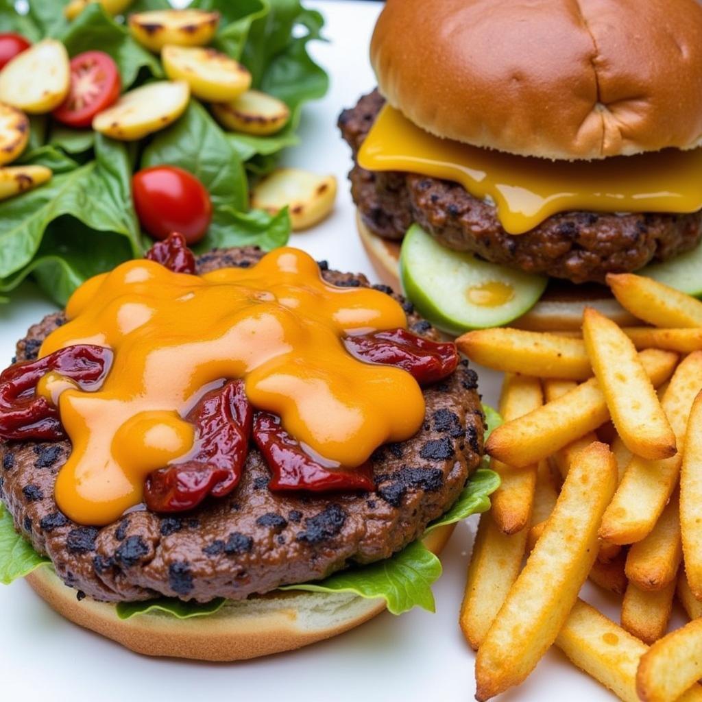 Close-up of several Golden Gate Bistro menu items, showcasing their vibrant colors and fresh ingredients