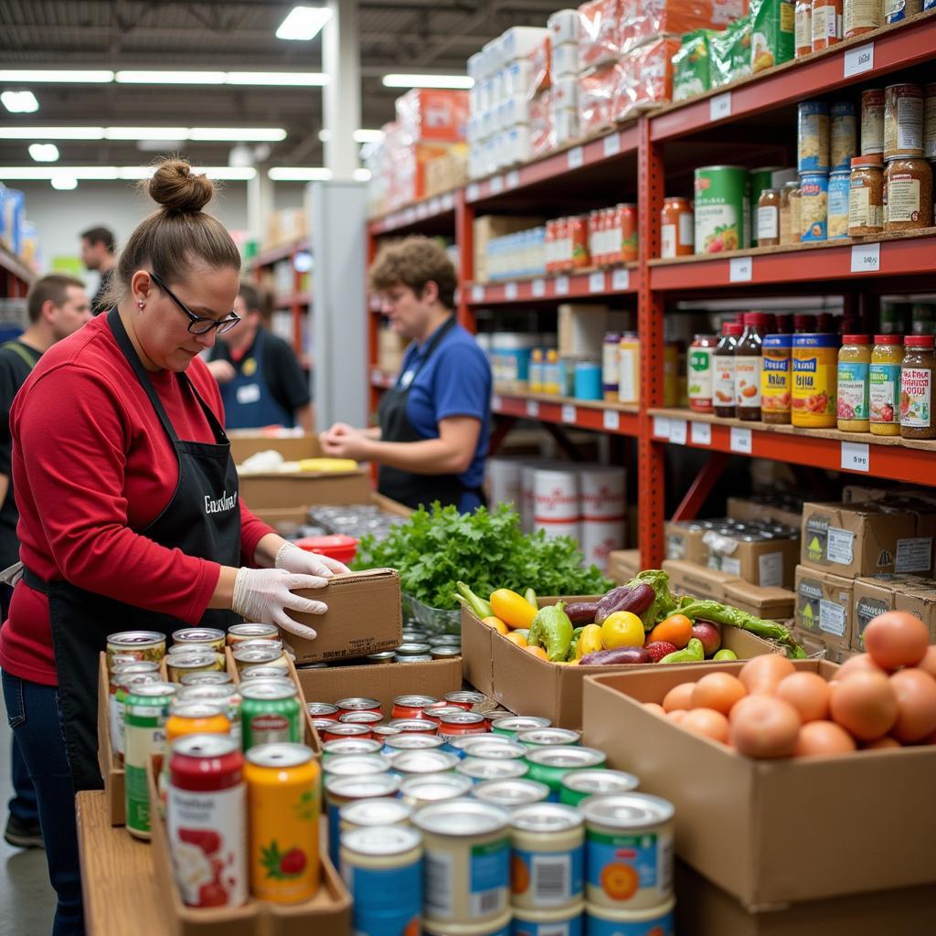 Volunteers stocking shelves at a Grand Rapids food shelf