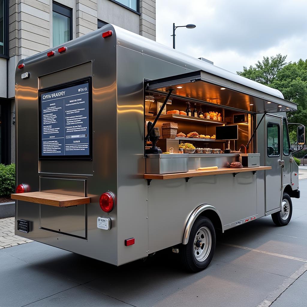 A modern food truck with a sleek design and advanced equipment.