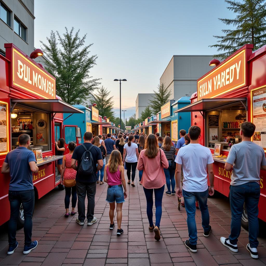 Great Northern Mall Food Truck Roundup: A vibrant scene with various food trucks offering diverse cuisines.