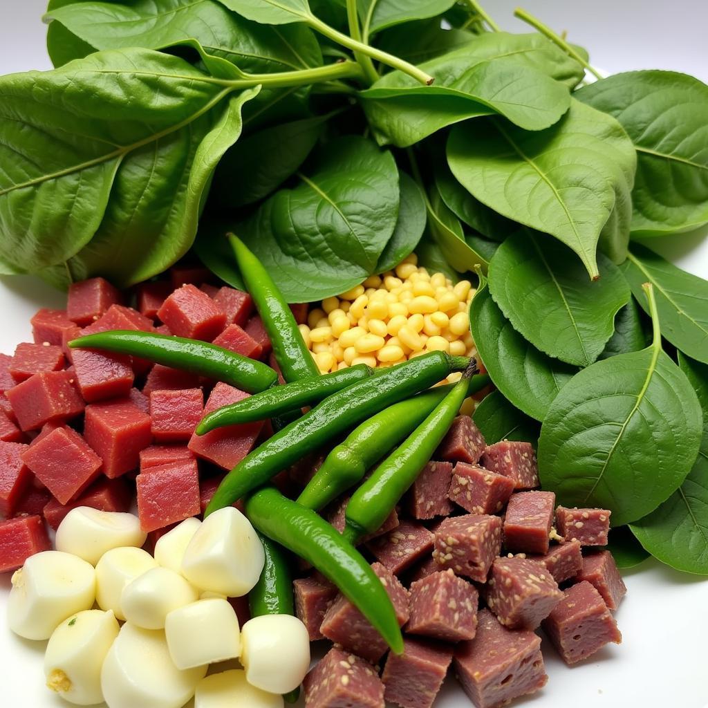 Fresh ingredients for Haitian Legume Lalo