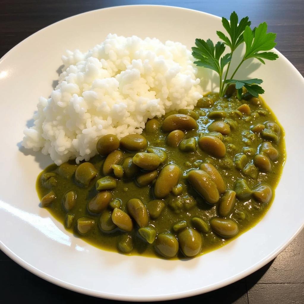 A plate of Legume Lalo served with rice