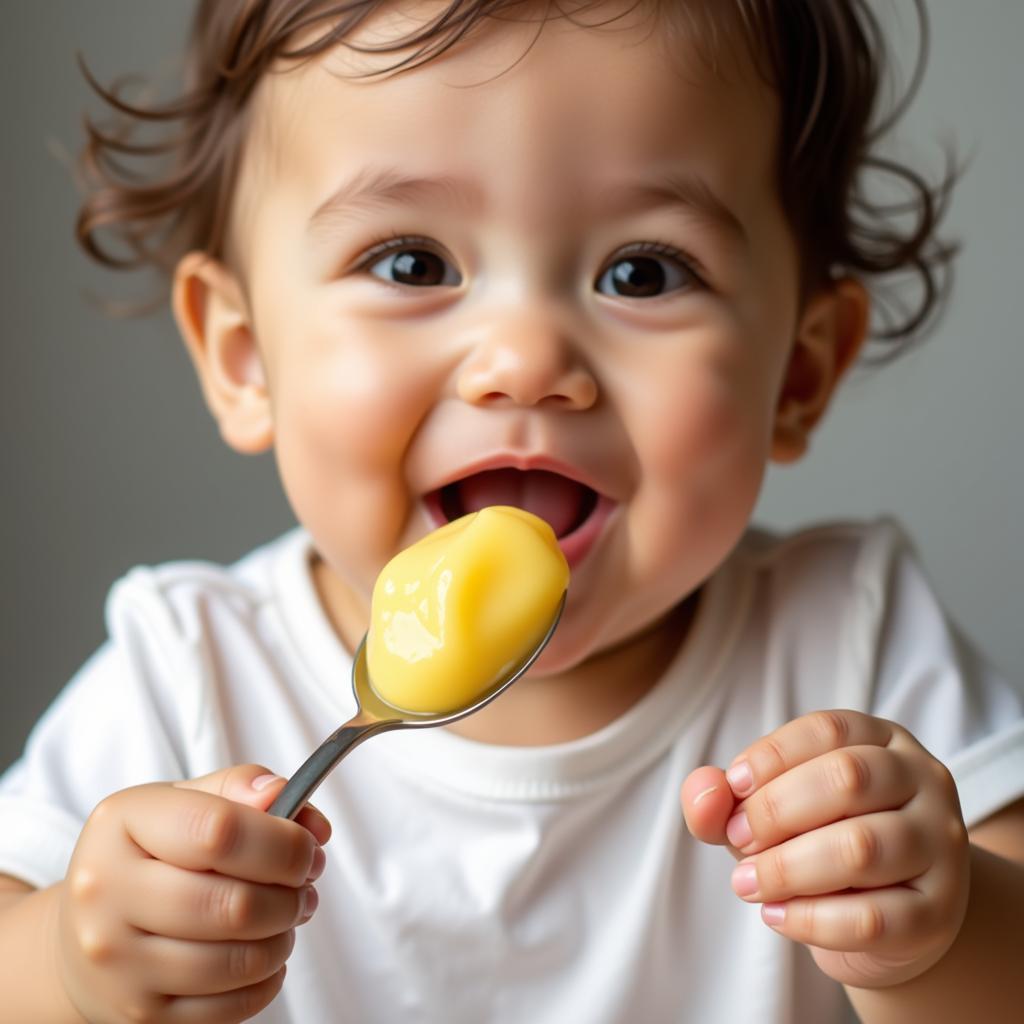 Baby enjoying custard