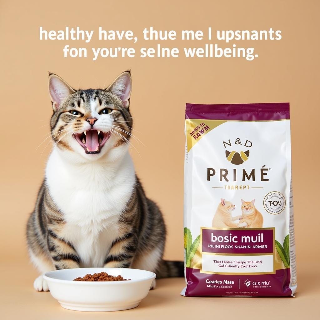 Happy Cat Eating N&D Prime Cat Food