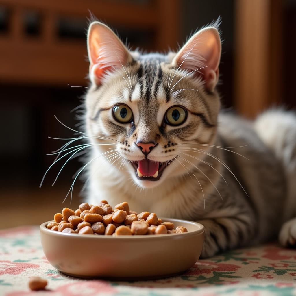 Happy Cat Eating Redford Sensitive Stomach Cat Food