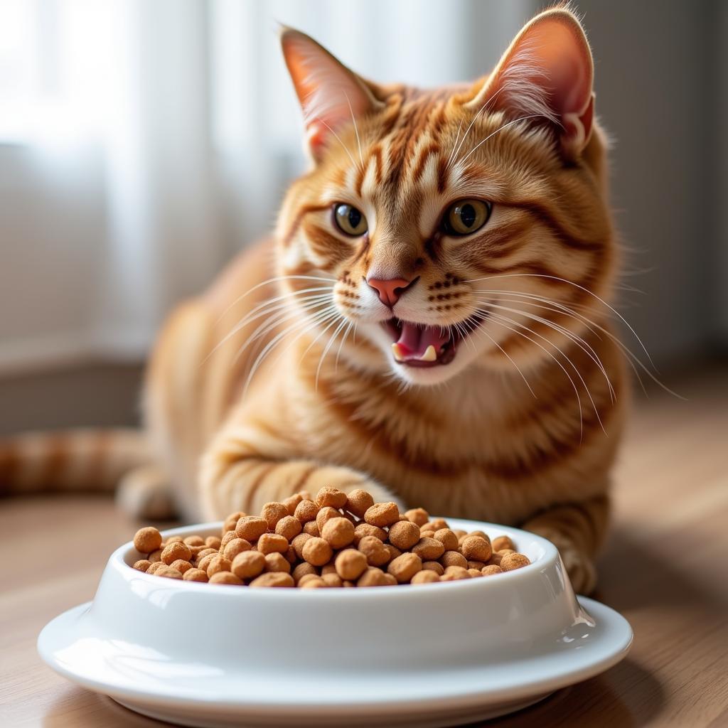 Happy Cat Eating with Topper