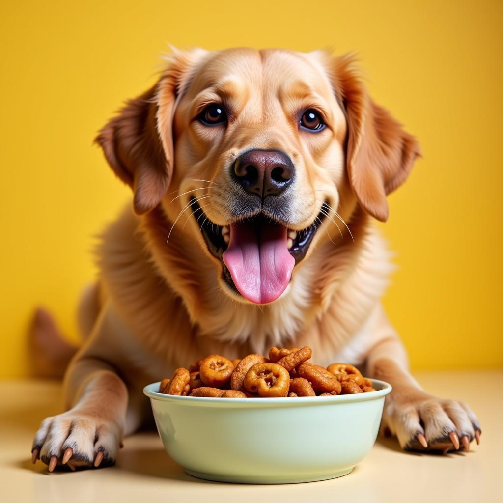 Happy Dog Eating Healthy Food