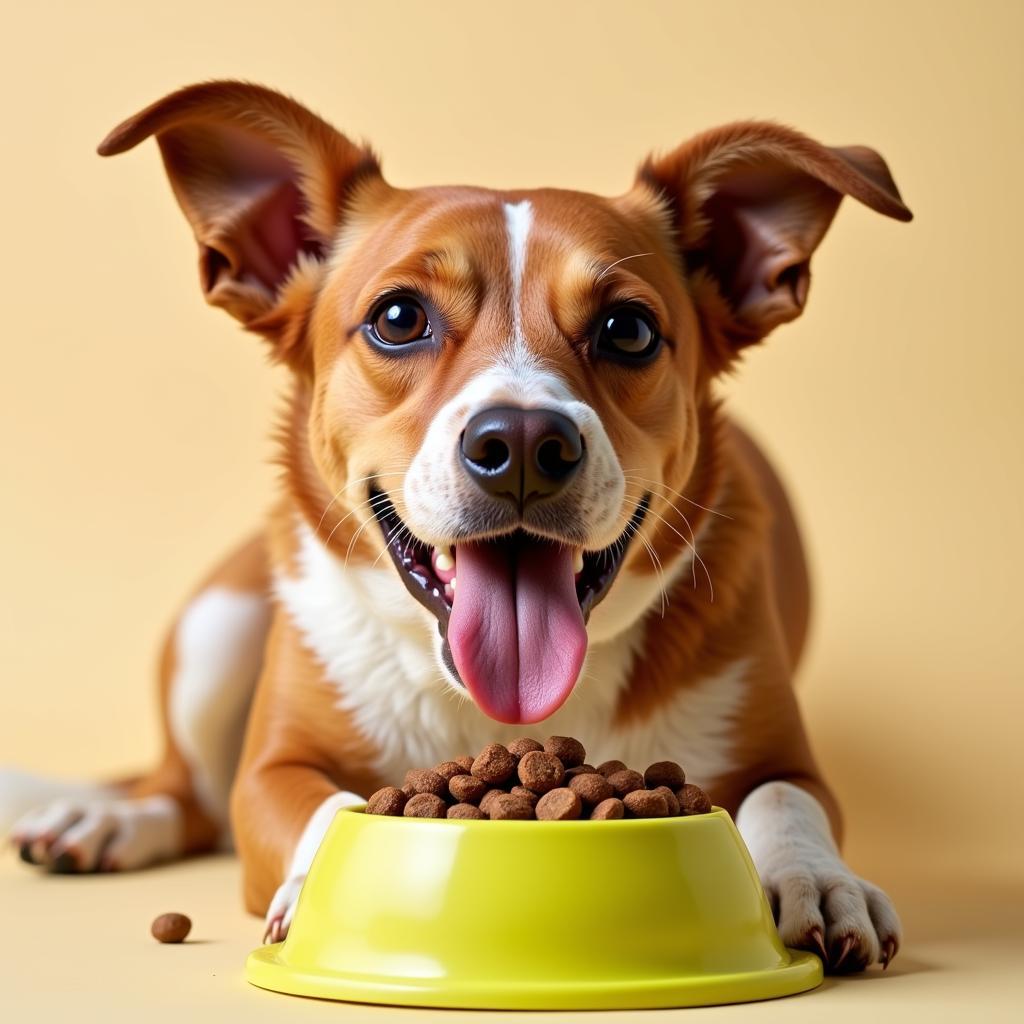 A happy and healthy dog enjoying a meal