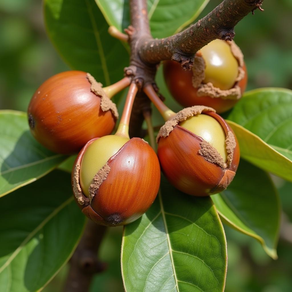 Close-up of hazelnuts on a branch