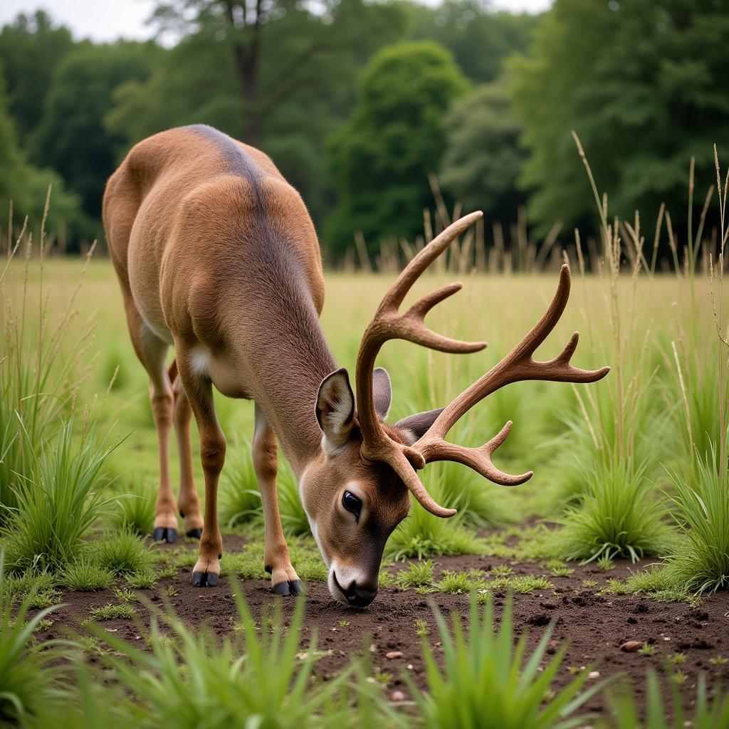 Healthy Deer Grazing on Food Plot