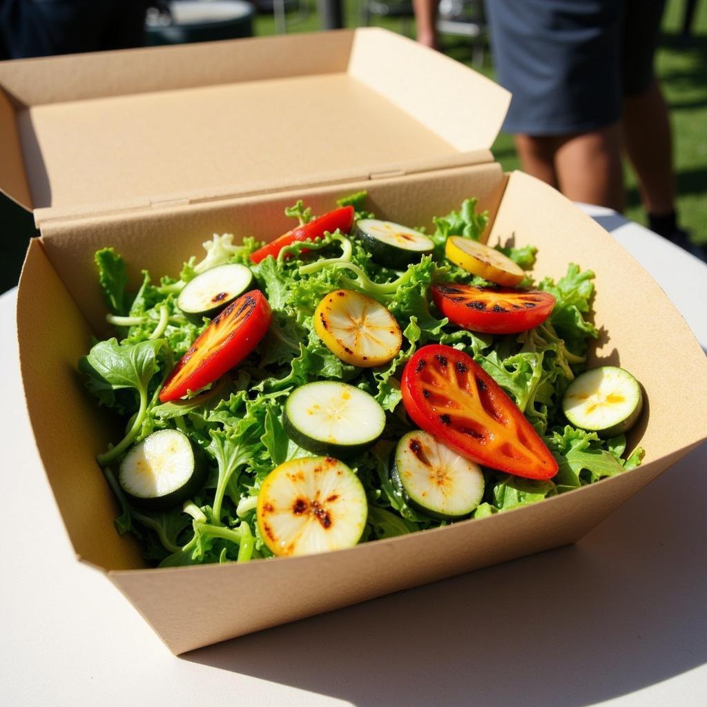 Fresh and healthy food truck sides like salads and grilled vegetables.