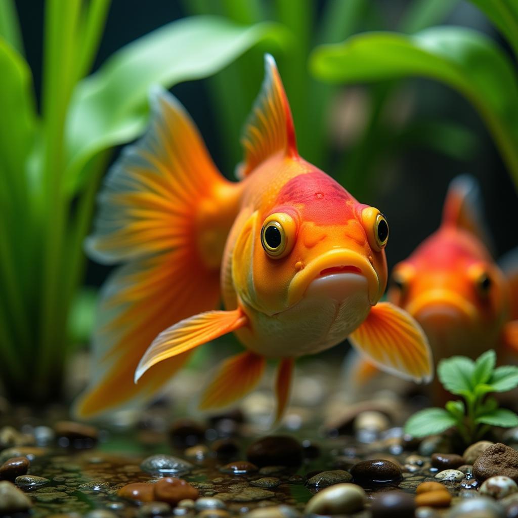 Healthy Goldfish in a Pond