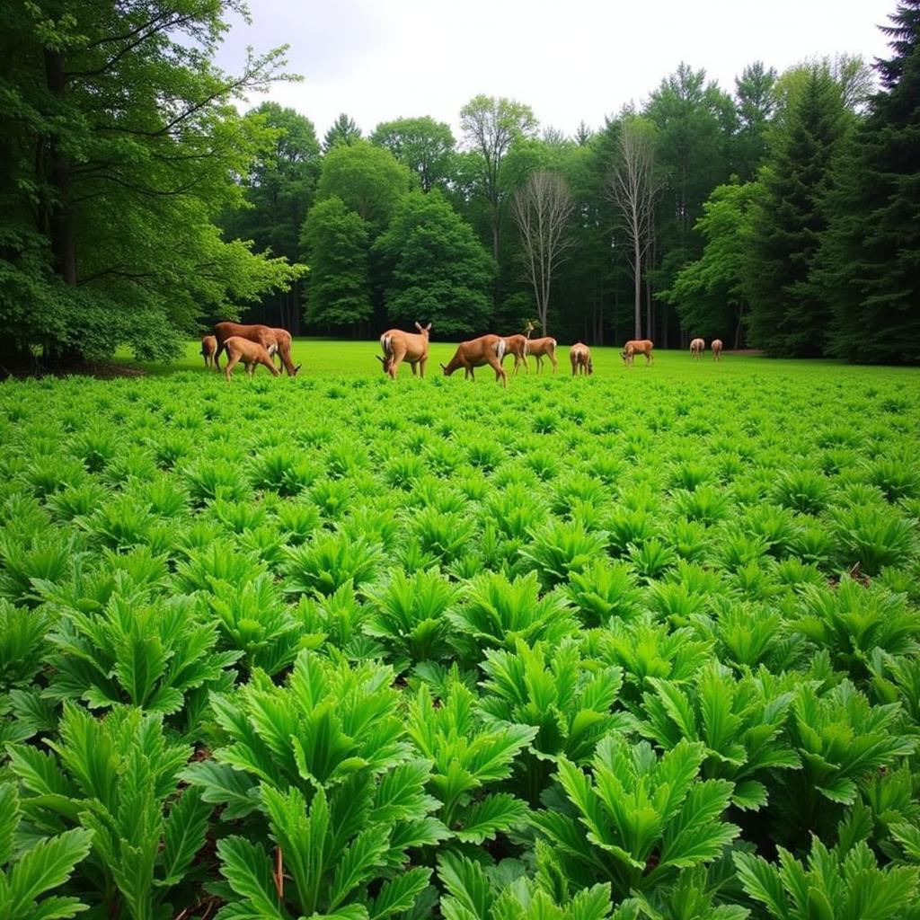 A healthy and vibrant kale food plot attracting wildlife.