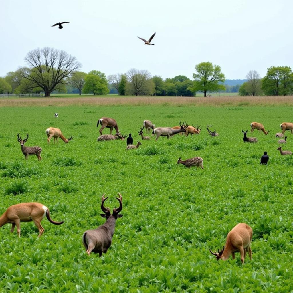 Thriving Kale Food Plot Attracting Wildlife