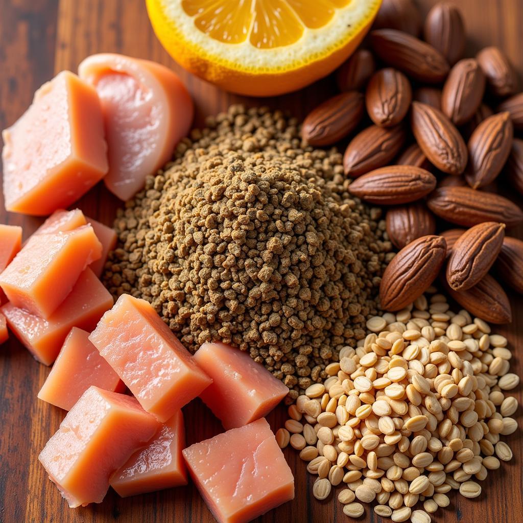 Close-up of high protein dog food ingredients